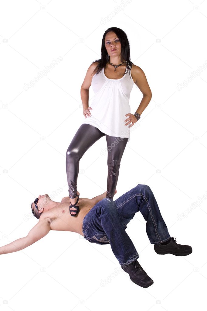 Sexy image of a woman dominating over man- isolated