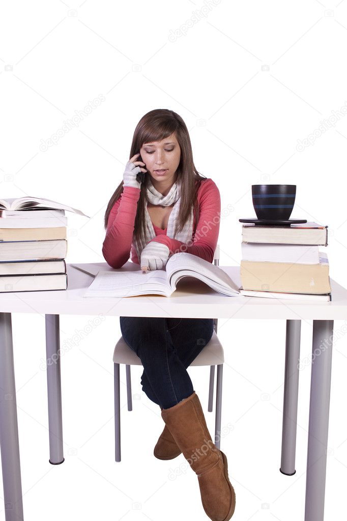 Young high school student studying for exams