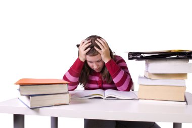 Young student studying for exams clipart