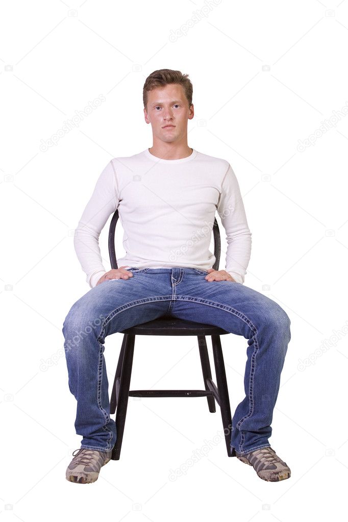 weißer Mann sitzend auf Stuhl entspannt — Stockfoto © mdilsiz #5163946