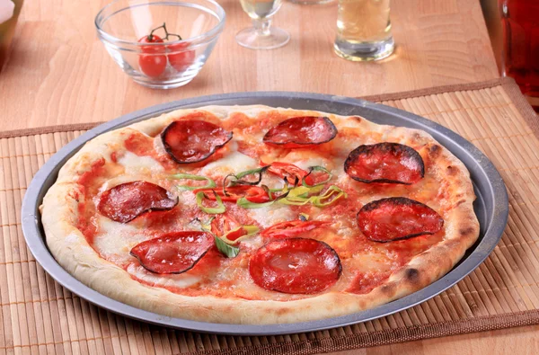 stock image Cheese and salami pizza