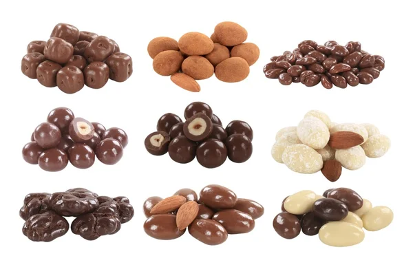 Nozes e frutas cobertas de chocolate — Fotografia de Stock