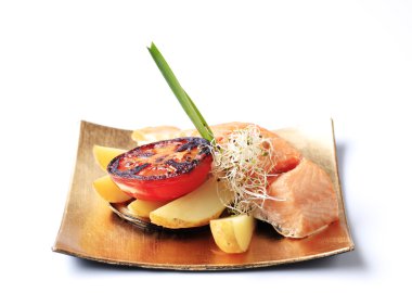 Salmon fillet and potatoes clipart