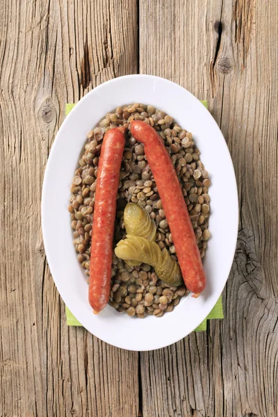 stock image Lentils and sausages