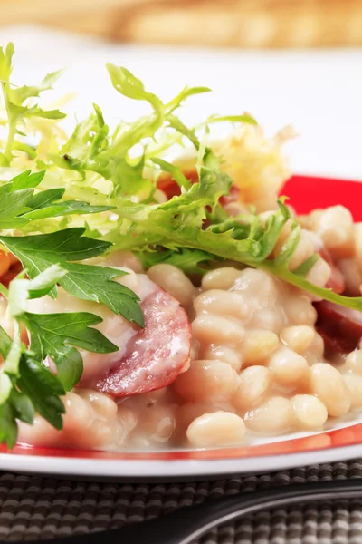 White beans with sausage — Stock Photo, Image