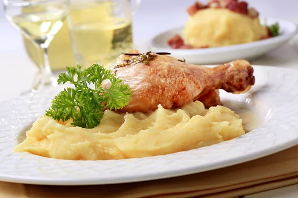 Roasted Chicken Mashed Potato Closeup — Stock Photo, Image