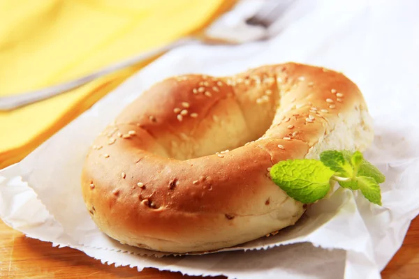Bagel Topped Sesame Seeds Paper Bag — Stock Photo, Image