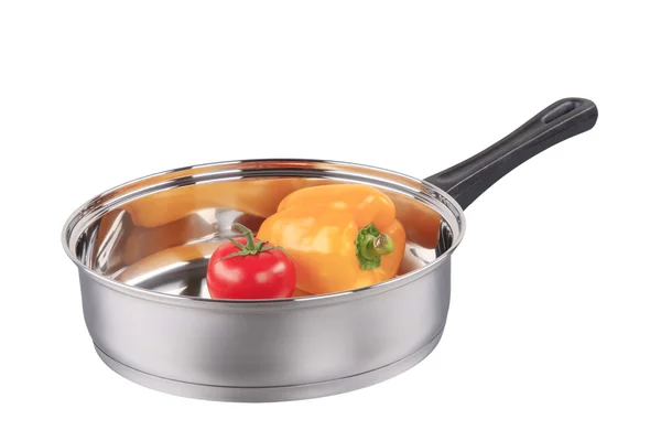Fresh Tomato Yellow Pepper Saucepan — Stock Photo, Image