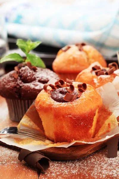 Muffins Chocolade Gevulde Spons Gebak Nog Steeds — Stockfoto