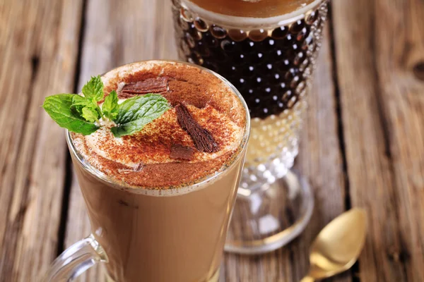 Koffie Chocolade Dranken Hoge Glazen — Stockfoto