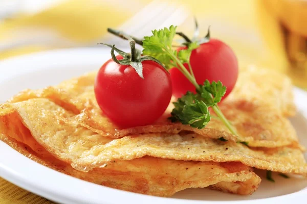 Omeletes Ovo Tomates Vermelhos Frescos Detalhe — Fotografia de Stock
