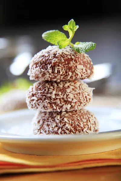 メレンゲ クリームで満たされたココナッツとチョコレート菓子 — ストック写真