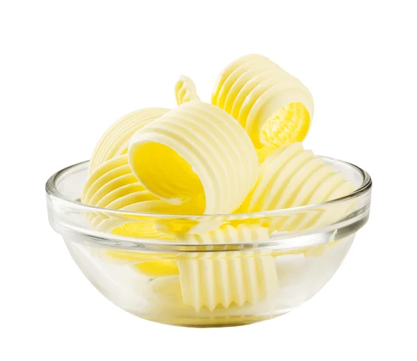 黄油卷发中孤立在白色玻璃碗 — 图库照片