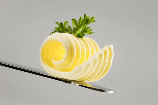 Nahaufnahme Einer Buttercreme Auf Einem Messer — Stockfoto