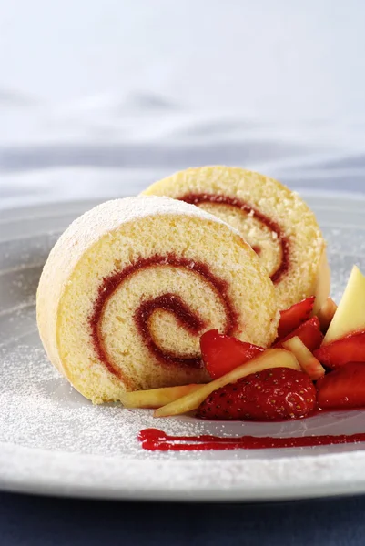 Two Slices Swiss Roll Jam Filling — Stock Photo, Image