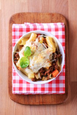 rigatoni makarna alla bolognese - Üstten Görünüm