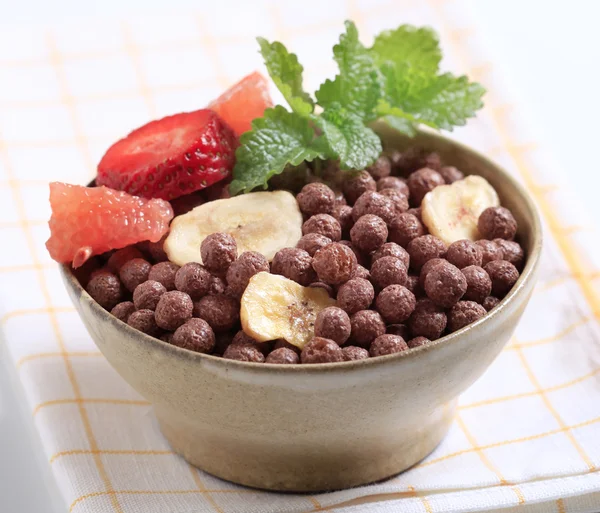 Bowl Chocolate Breakfast Cereal Fruit — Stock Photo, Image