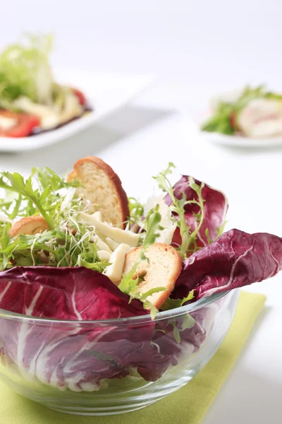Salada Vegetariana Com Pão Crocante Queijo — Fotografia de Stock
