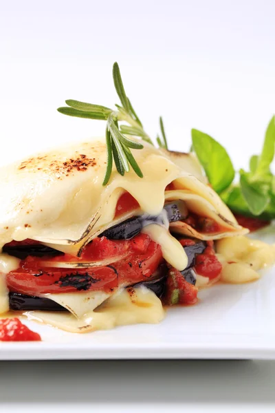 Tomato Aubergine Lasagna Topped Cheese — Stock Photo, Image