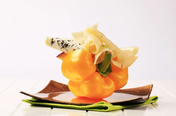 stock image Yellow bell pepper and two kinds of cheese