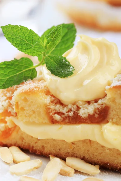 Abrikoos cake met pudding crème — Stockfoto