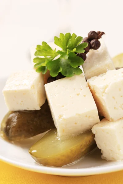 Feta cheese and pickles — Stock Photo, Image