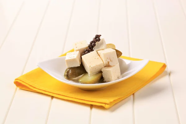 Cubes Marinated Feta Cheese Pickles Stock Image