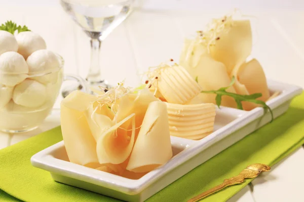 Thin Slices Swiss Cheese Butter — Stock Photo, Image