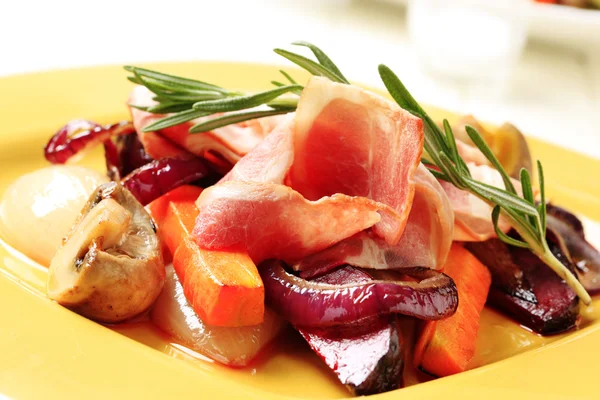 Pan Roasted Vegetables Slices Ham — Stock Photo, Image