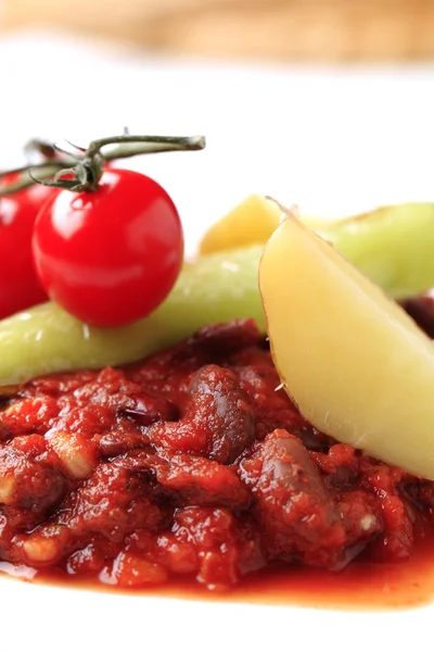 Receta Vegetariana Frijol Rojo Tomate Detalle — Foto de Stock