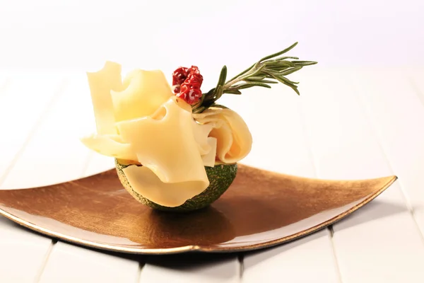 Avocado Fruit Slices Swiss Cheese — Stock Photo, Image