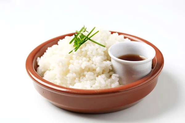Rýže a sójová omáčka — Stock fotografie