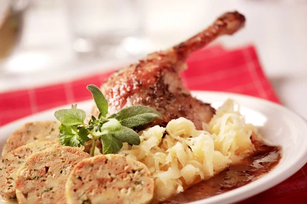 Roast Duck with Cabbage and Bread Dumplings — Stock Photo, Image