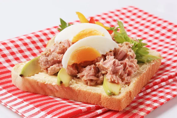 Open Faced Tuna Sandwich Avocado Boiled Egg — Stock Photo, Image