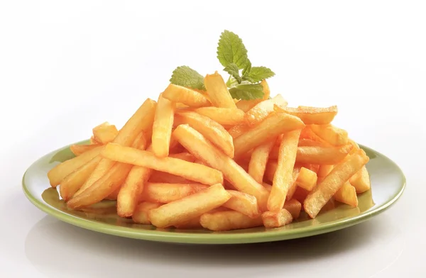 Heap French Fries Green Plate — Stock Photo, Image