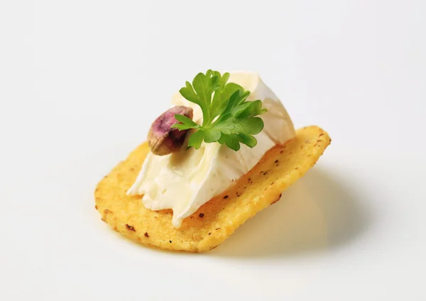 Slice White Rind Cheese Corn Chip — Stock Photo, Image