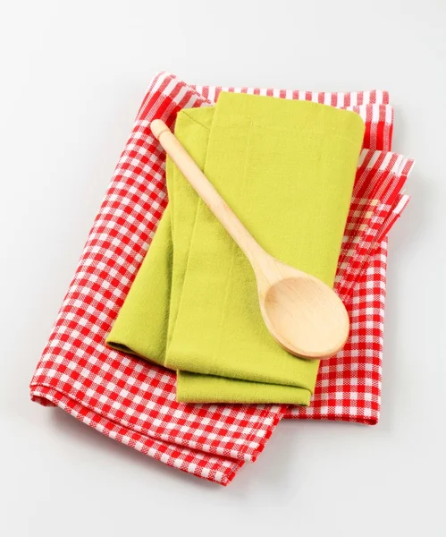 Wooden Spoon Tea Towels — Stock Photo, Image