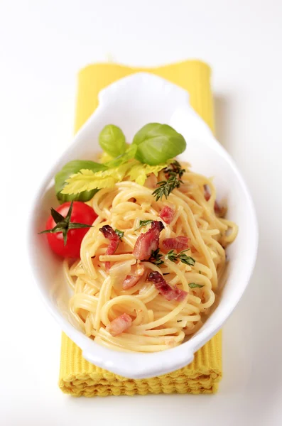 Plato Pasta Italiana Spaghetti Allá Carbonara —  Fotos de Stock