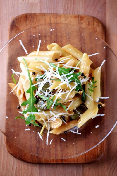 Pasta Salad Sprinkled Arugula Parmesan — Stock Photo, Image