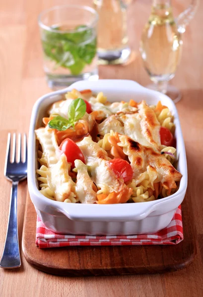 Tricolor Pasta Cherry Tomatoes Cheese — Stock Photo, Image