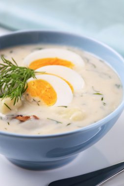 Sour cream soup with dill, mushrooms and potatoes clipart