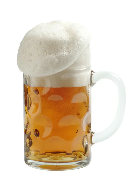 Freshly Poured Mug Beer Overflowing Foam — Stock Photo, Image