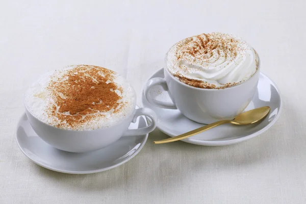 Two Cups Coffee Drinks Closeup — Stock Photo, Image