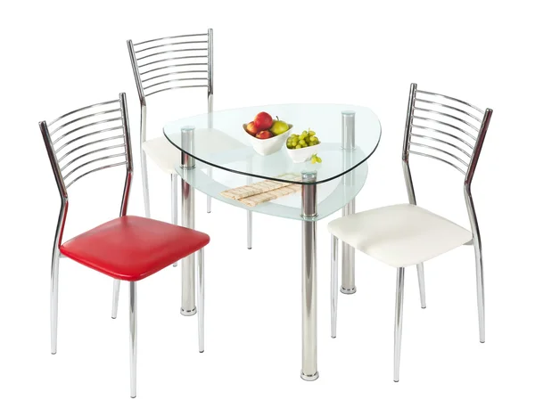 Mesa de jantar de vidro e cadeiras — Fotografia de Stock