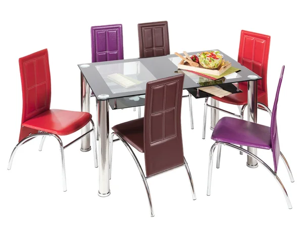 Mesa de jantar superior de vidro e cadeiras — Fotografia de Stock
