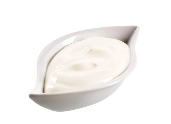 Biały jogurt w misce — Zdjęcie stockowe