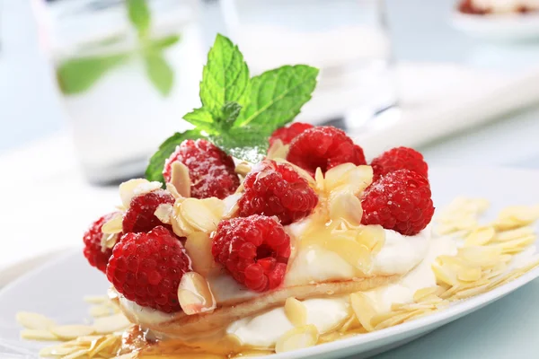 쿼크와 나무 딸기 팬케이크 — 스톡 사진