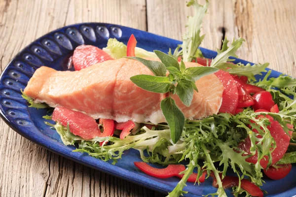 Kızarmış som balığı ve salata — Stok fotoğraf