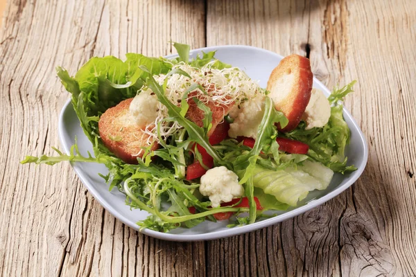 Gezonde salade en knapperig brood — Stockfoto