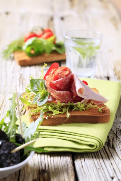 Toast and salami — Stock Photo, Image